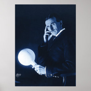 Poster Nikola Tesla démontrant l'énergie sans fil vers 19