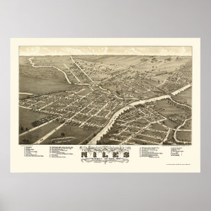 Poster Niles, carte panoramique de l'OH - 1882