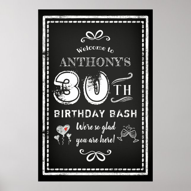 Poster N'importe quel âge Adulte Chalkboard Anniversaire  (Devant)