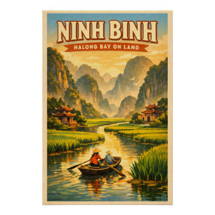 Poster Ninh Binh, Vietnam, dans un voyage rétro classique