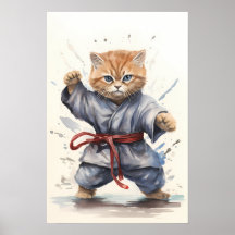 Ninja Chat : Un guerrier d'aquarelle mignonne et f
