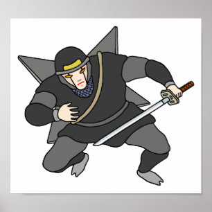 Poster Ninja cybernétique portant des shuriken dans le do