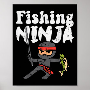 Poster Ninja de pêche mignon amateur de poissons garçons