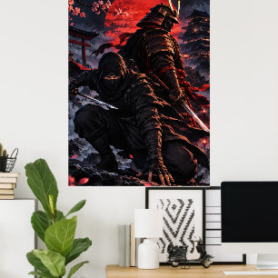 Poster Ninja et Art Fantastique de Samouraï Guerriers Jap