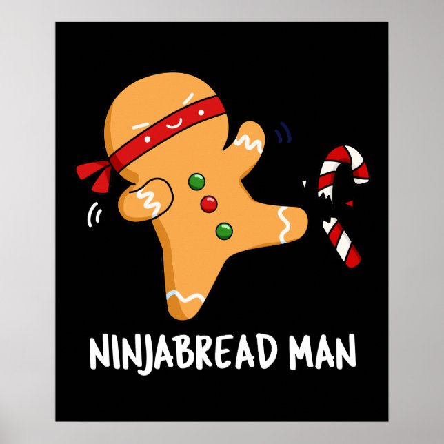 Poster Ninjabread Man Funny Gingerbread Pun Dark BG (Devant)