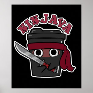Poster Ninjava Funny Ninja Javascript Coffee Pun Dark BG