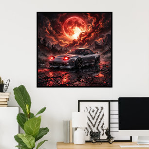Poster Nissan 240SX sous une lune cramoisie