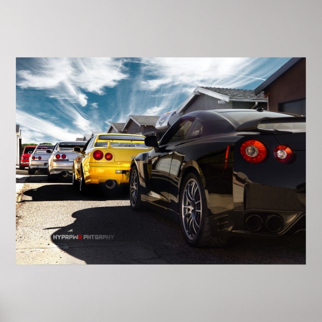 Poster Nissan GT-R R35, R34, R33, R32, Hakosuka Skyline (Devant)