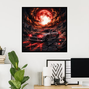 Poster Nissan Silvia S14 sous une lune cramoisie