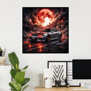 Poster Nissan Silvia S15 sous une lune cramoisie