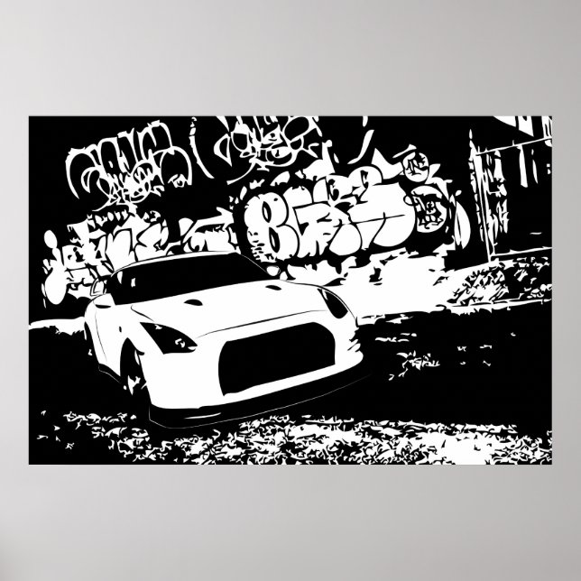 Poster Nissan Skyline GTR avec fond de graffiti (Devant)