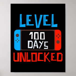 Poster Niveau 100 Jours Scolaire Déverrouillé Gamer Boys 