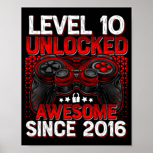 Poster Niveau 10 Débloqué Garçons de 10 ans Fête d'annive