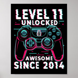 Poster Niveau 11 Débloqué Jeu Vidéo 11e Anniversaire Joue