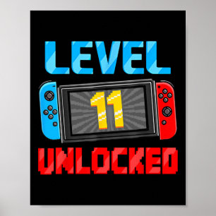 Poster Niveau 11 Débloqué Joueur Cadeau d'anniversaire 11