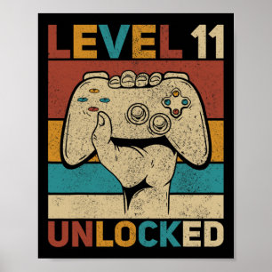Poster Niveau 11 Déverrouillé 11 ans tenue Anniversaire g