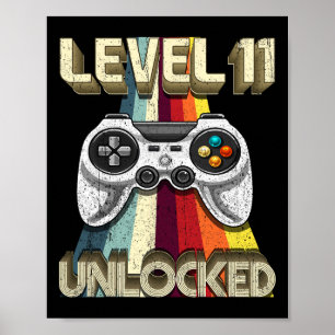Poster Niveau 11 Déverrouillé Retro Video Jeu 11e anniver
