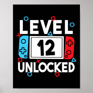Poster Niveau 12 Déverrouillé Jeu vidéo 12e Anniversaire