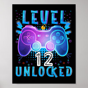 Poster Niveau 12 Jeu vidéo déverrouillé 12e anniversaire