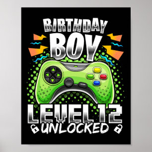 Poster Niveau 12 Jeu vidéo déverrouillé 12e Jeu d'anniver