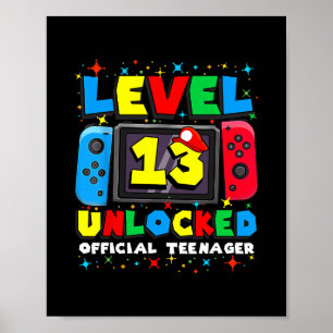 Poster Niveau 13 Débloqué Joueur Cadeau d'anniversaire 13