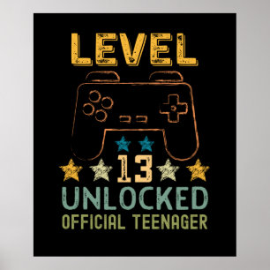 Poster Niveau 13 déverrouillé adolescent officiel amusant