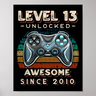 Poster Niveau 13 Jeu vidéo déverrouillé 13e anniversaire 