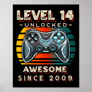 Poster Niveau 14 Jeu vidéo déverrouillé 14e anniversaire 