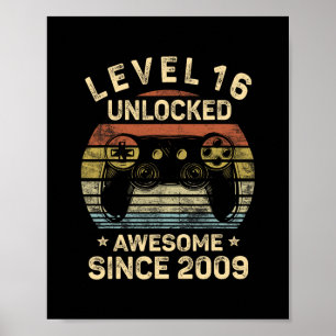 Poster Niveau 16 Débloqué 16e Anniversaire Cadeaux 16 Ans