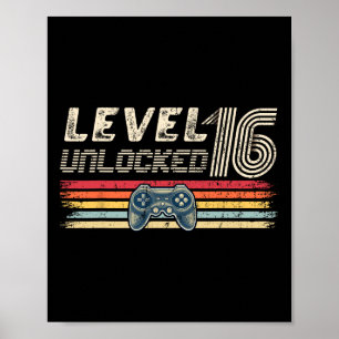 Poster Niveau 16 Jeu vidéo déverrouillé 16e anniversaire