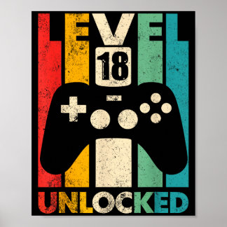 Poster Niveau 18 débloqué jeu vidéo rétro anniversaire 18