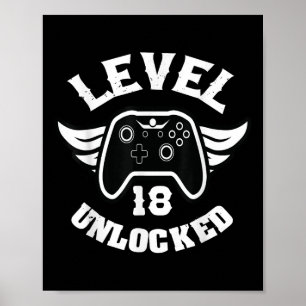 Poster Niveau 18 Déverrouillé 18 Anniversaire Jeu 18 Anni
