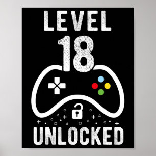 Poster Niveau 18 Jeu vidéo déverrouillé 18e anniversaire