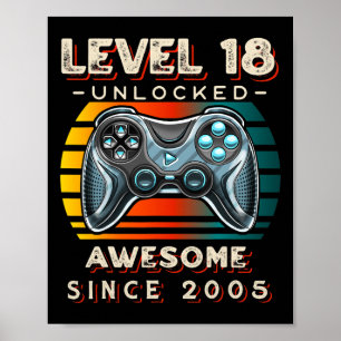 Poster Niveau 18 Jeu vidéo déverrouillé 18e anniversaire