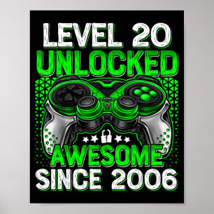 Poster Niveau 20 Débloqué Garçons de 20 ans 20e Anniversa