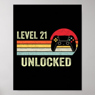Poster Niveau 21 Débloqué Cadeau d'anniversaire pour joue