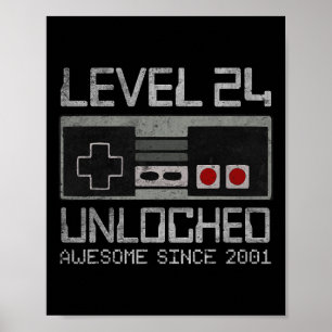 Poster Niveau 24 Débloqué 24e Anniversaire 24 Ans Vidéo