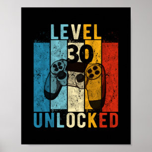 Poster Niveau 30 Débloqué Joueur de jeux vidéo 30 ans 30e