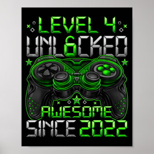 Poster Niveau 4 Débloqué Garçons de 4 ans 4ème anniversai