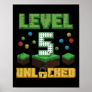Poster Niveau 5 Débloqué Pixel Gamer 5e Anniversaire Jeux