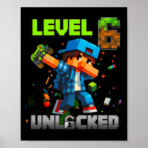 Poster Niveau 6 Débloqué Drôle Anniversaire Garçon Pixel 