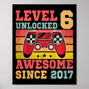 Poster Niveau 6 Déverrouillé Jeu vidéo Vintage 6e anniver