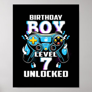 Poster Niveau 7 Débloqué Jeu Vidéo 7e Anniversaire Garçon