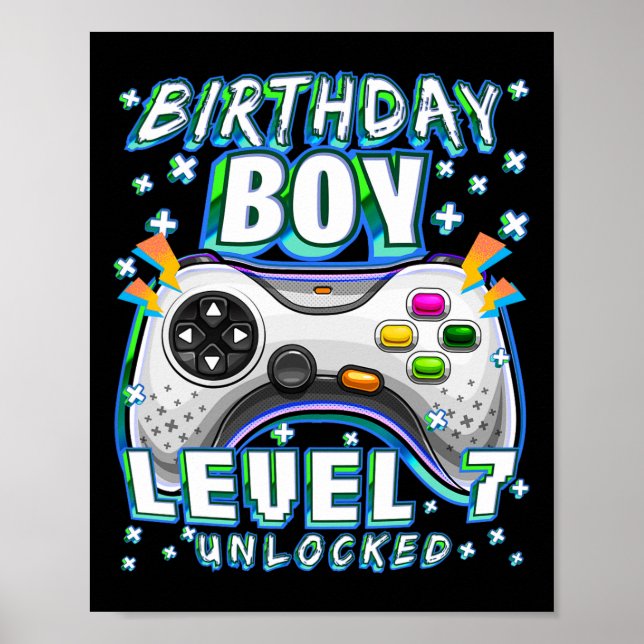 Poster Niveau 7 Débloqué Jeu Vidéo 7ème Anniversaire Garç (Devant)