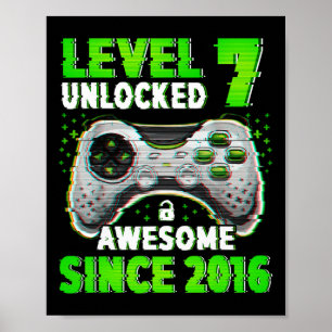 Poster Niveau 7 Débloqué Jeu Vidéo Garçon de 7 Ans 7e Bi
