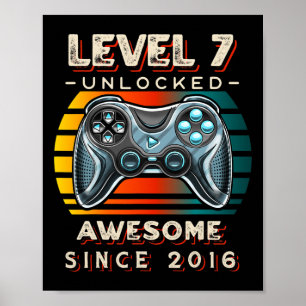 Poster Niveau 7 Débloqué Jeu Vidéo Sept 7e Anniversaire 7