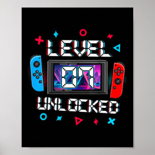 Poster Niveau 7 Débloqué Joueur Cadeau d'anniversaire 7 a