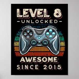 Poster Niveau 8 Débloqué Jeu Vidéo 8e Anniversaire 8 Ans