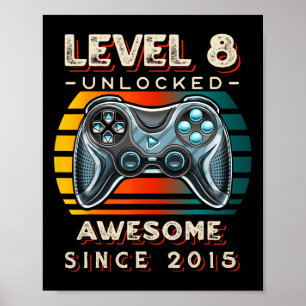 Poster Niveau 8 Débloqué Jeu Vidéo 8e Anniversaire 8 Ans