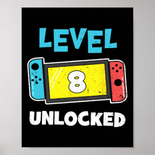 Poster Niveau 8 Débloqué Joueur 8e Anniversaire Jeu Vidéo